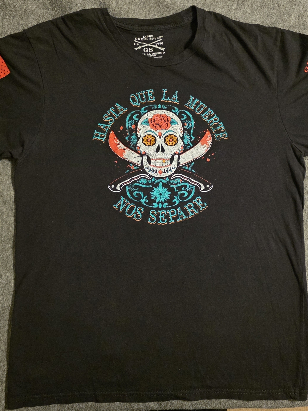 Grunt Style Black Tee with Multicolor Sugar Skull Graphic